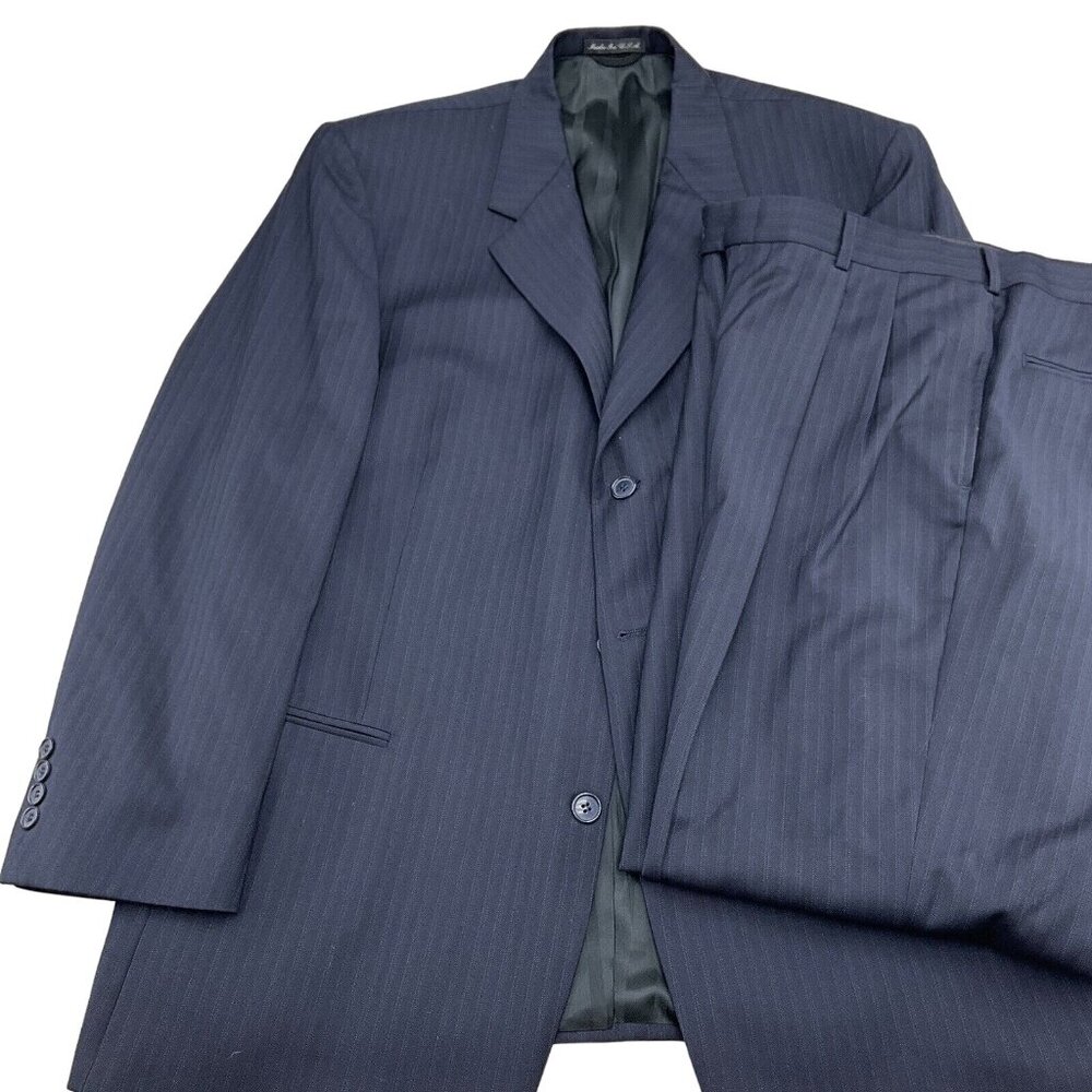 Pierre Cardin Suit Men 44 34Wx29L Blue Pinstripe Classic Career 2pc Wool USA VTG